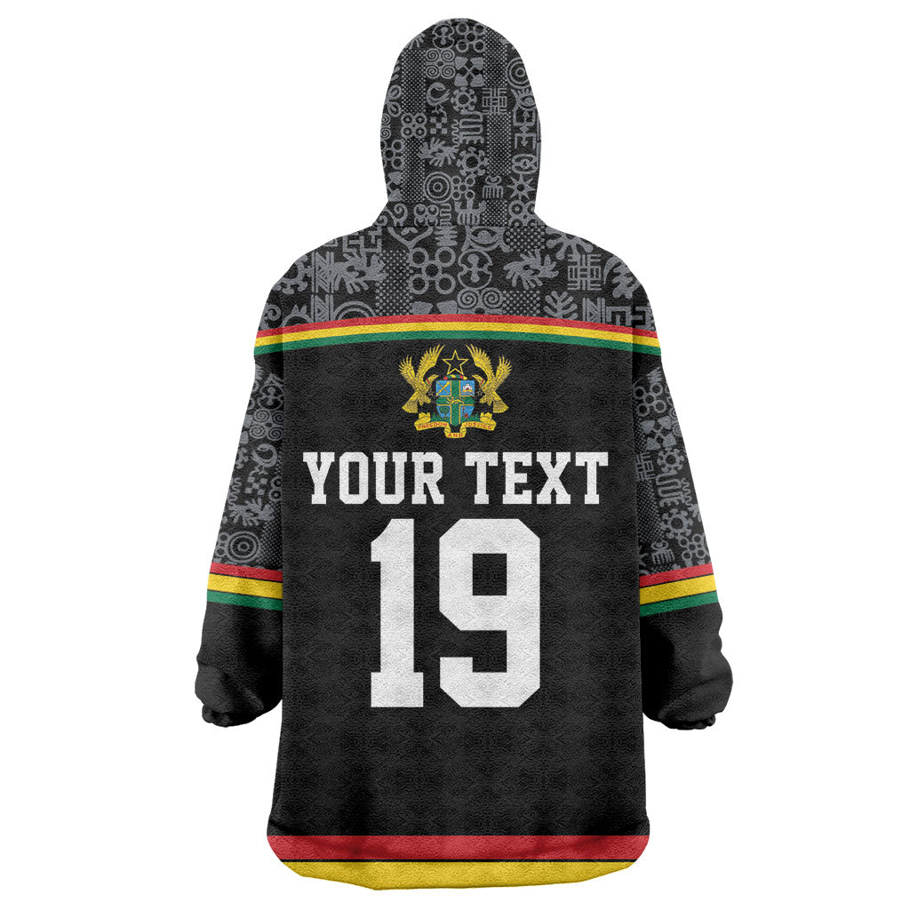 Custom World Football 2026 Ghana Wearable Blanket Hoodie Black Star Adinkra Heritage Black Version