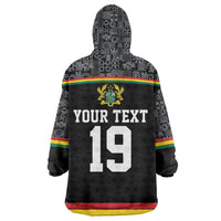 Custom World Football 2026 Ghana Wearable Blanket Hoodie Black Star Adinkra Heritage Black Version