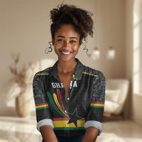 Custom World Football 2026 Ghana Women Casual Shirt Black Star Adinkra Heritage Black Version