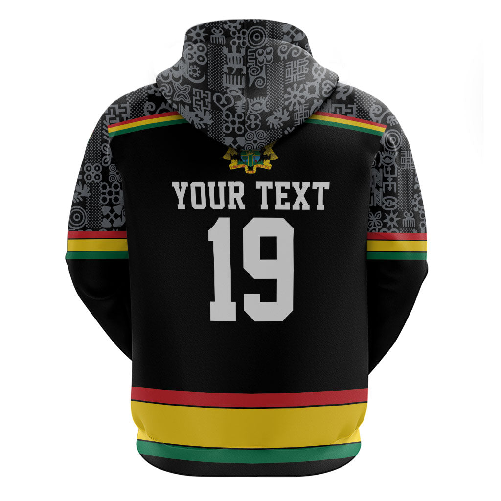 Custom World Football 2026 Ghana Zip Hoodie Black Star Adinkra Heritage Black Version
