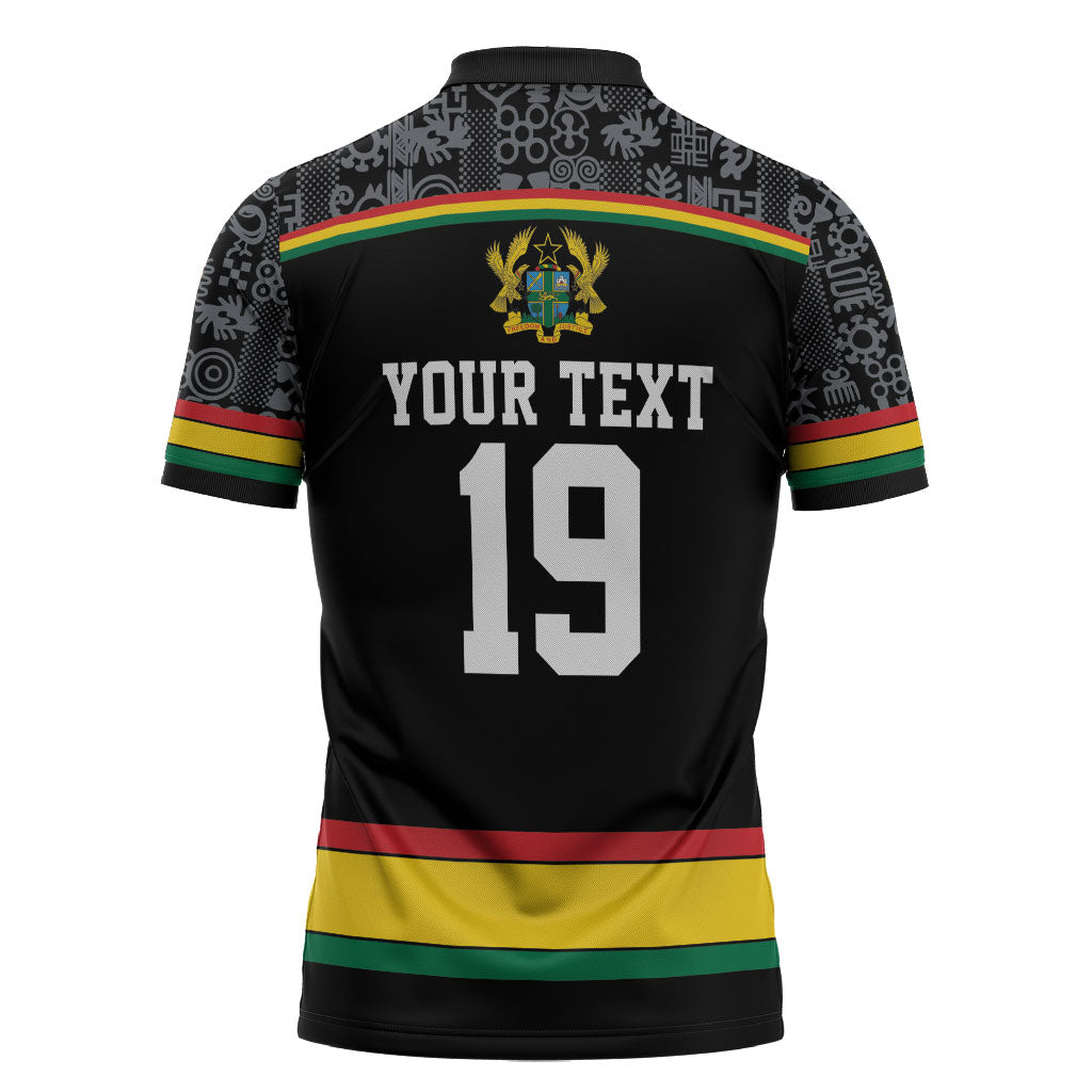 Custom World Football 2026 Ghana Zipper Polo Shirt Black Star Adinkra Heritage Black Version