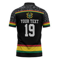 Custom World Football 2026 Ghana Zipper Polo Shirt Black Star Adinkra Heritage Black Version