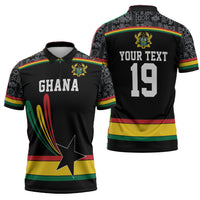 Custom World Football 2026 Ghana Zipper Polo Shirt Black Star Adinkra Heritage Black Version