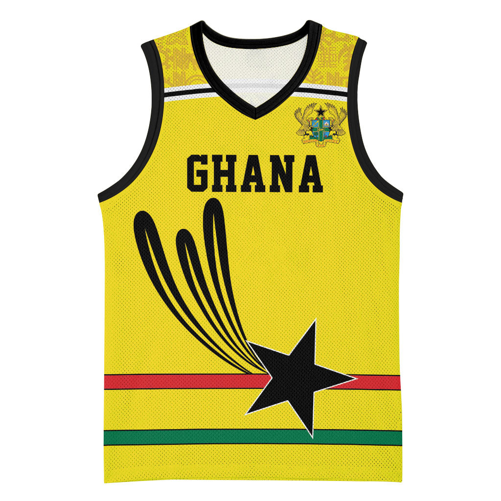 Custom World Football 2026 Ghana Basketball Jersey Black Star Adinkra Heritage Yellow Version