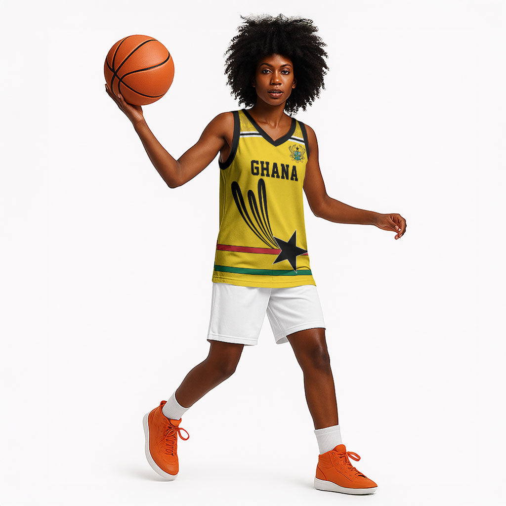 Custom World Football 2026 Ghana Basketball Jersey Black Star Adinkra Heritage Yellow Version