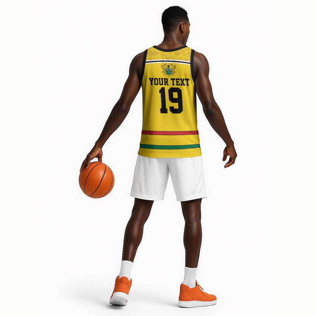 Custom World Football 2026 Ghana Basketball Jersey Black Star Adinkra Heritage Yellow Version