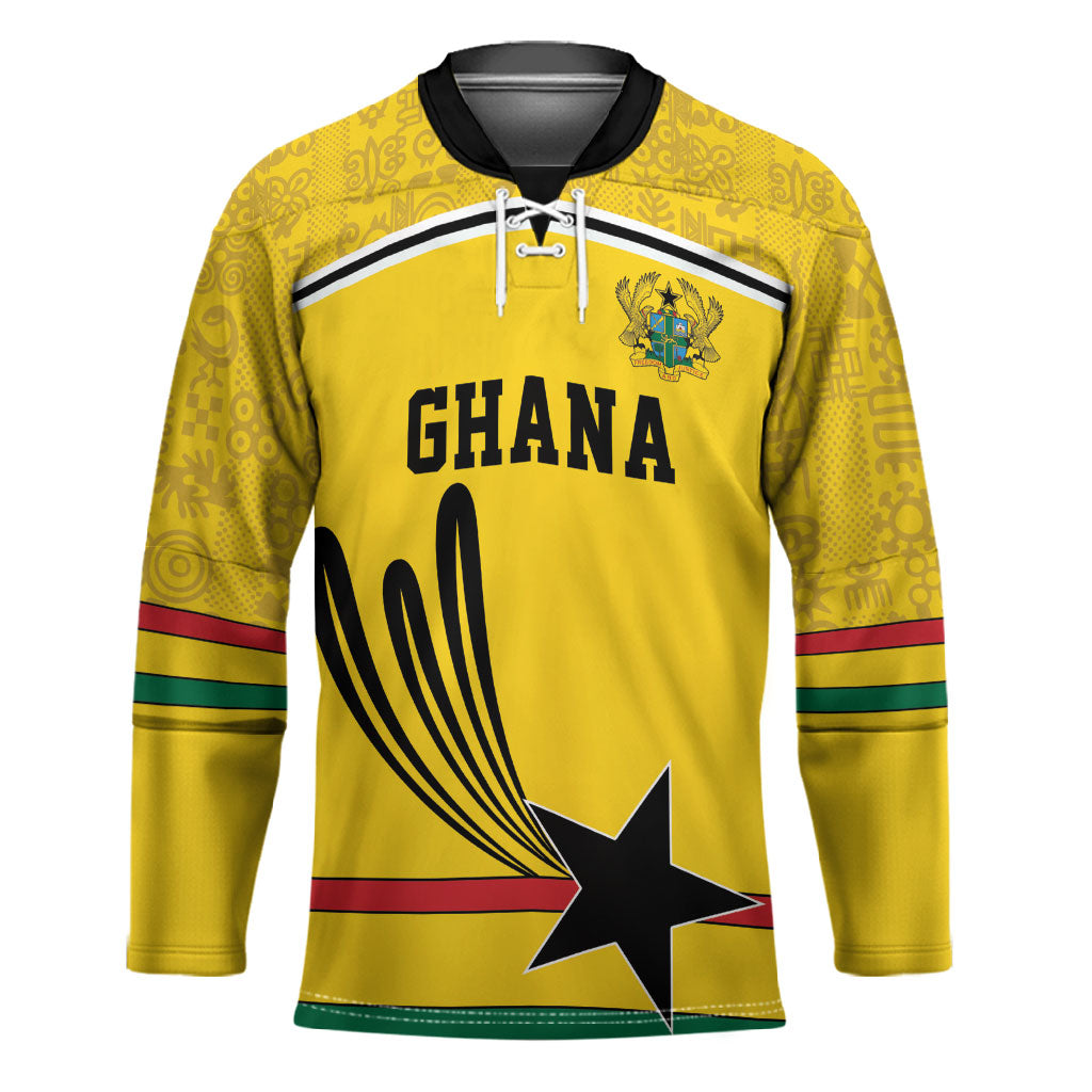 Custom World Football 2026 Ghana Hockey Jersey Black Star Adinkra Heritage Yellow Version