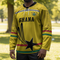 Custom World Football 2026 Ghana Hockey Jersey Black Star Adinkra Heritage Yellow Version