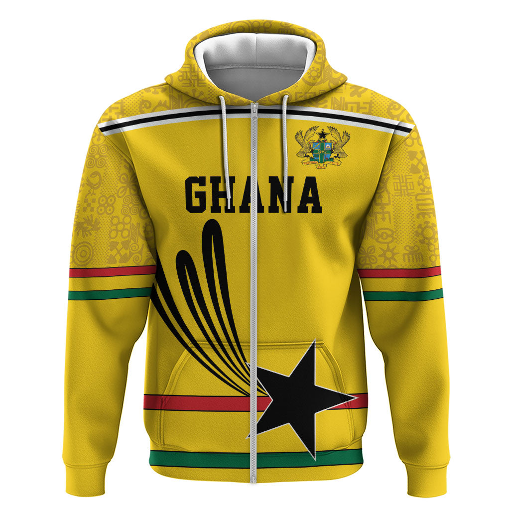 Custom World Football 2026 Ghana Hoodie Black Star Adinkra Heritage Yellow Version