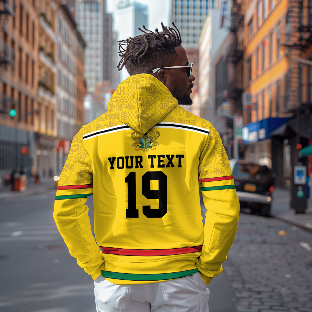 Custom World Football 2026 Ghana Hoodie Black Star Adinkra Heritage Yellow Version