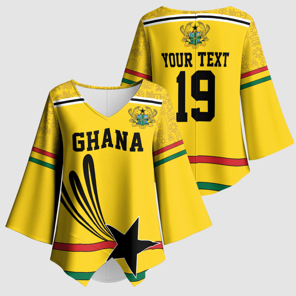 Custom World Football 2026 Ghana Kimono Sleeve Blouse Black Star Adinkra Heritage Yellow Version