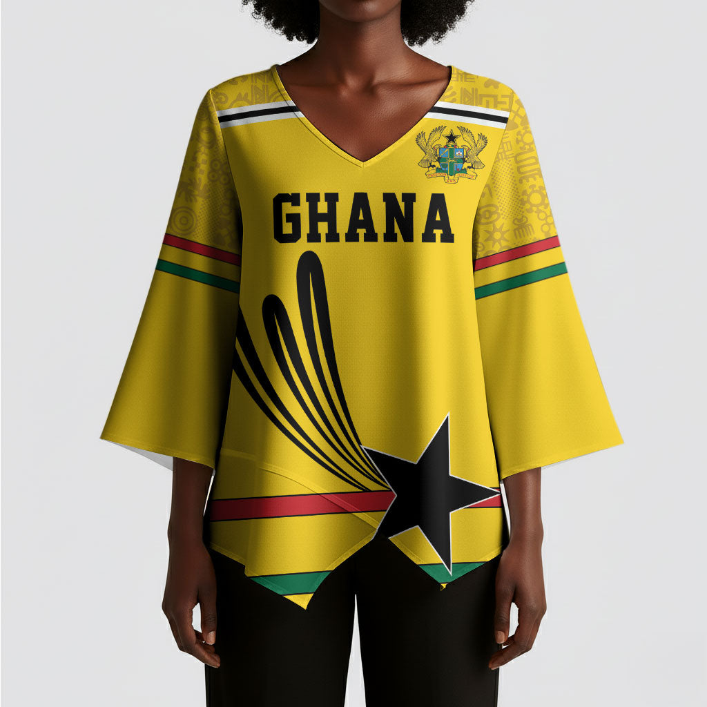 Custom World Football 2026 Ghana Kimono Sleeve Blouse Black Star Adinkra Heritage Yellow Version