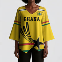Custom World Football 2026 Ghana Kimono Sleeve Blouse Black Star Adinkra Heritage Yellow Version