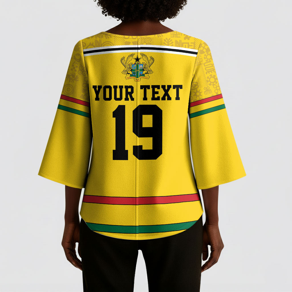 Custom World Football 2026 Ghana Kimono Sleeve Blouse Black Star Adinkra Heritage Yellow Version