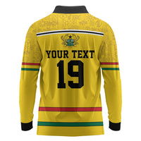 Custom World Football 2026 Ghana Long Sleeve Polo Shirt Black Star Adinkra Heritage Yellow Version