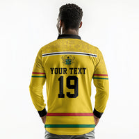 Custom World Football 2026 Ghana Long Sleeve Polo Shirt Black Star Adinkra Heritage Yellow Version