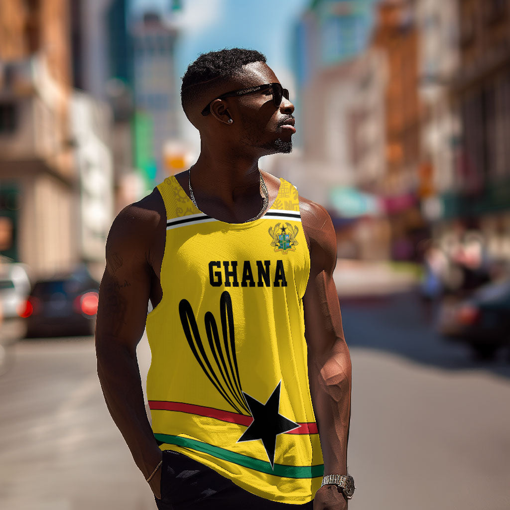 Custom World Football 2026 Ghana Men Tank Top Black Star Adinkra Heritage Yellow Version