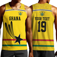 Custom World Football 2026 Ghana Men Tank Top Black Star Adinkra Heritage Yellow Version