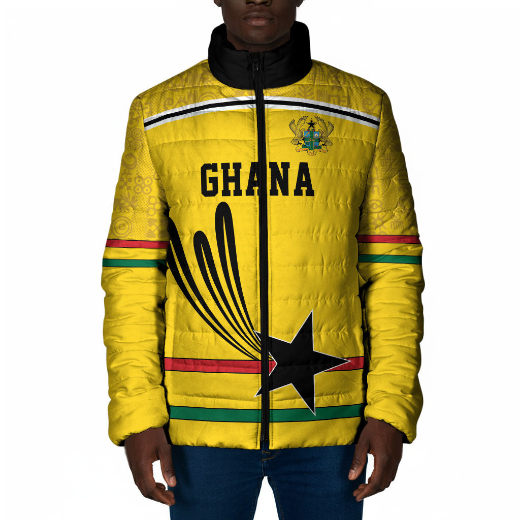 Custom World Football 2026 Ghana Padded Jacket Black Star Adinkra Heritage Yellow Version