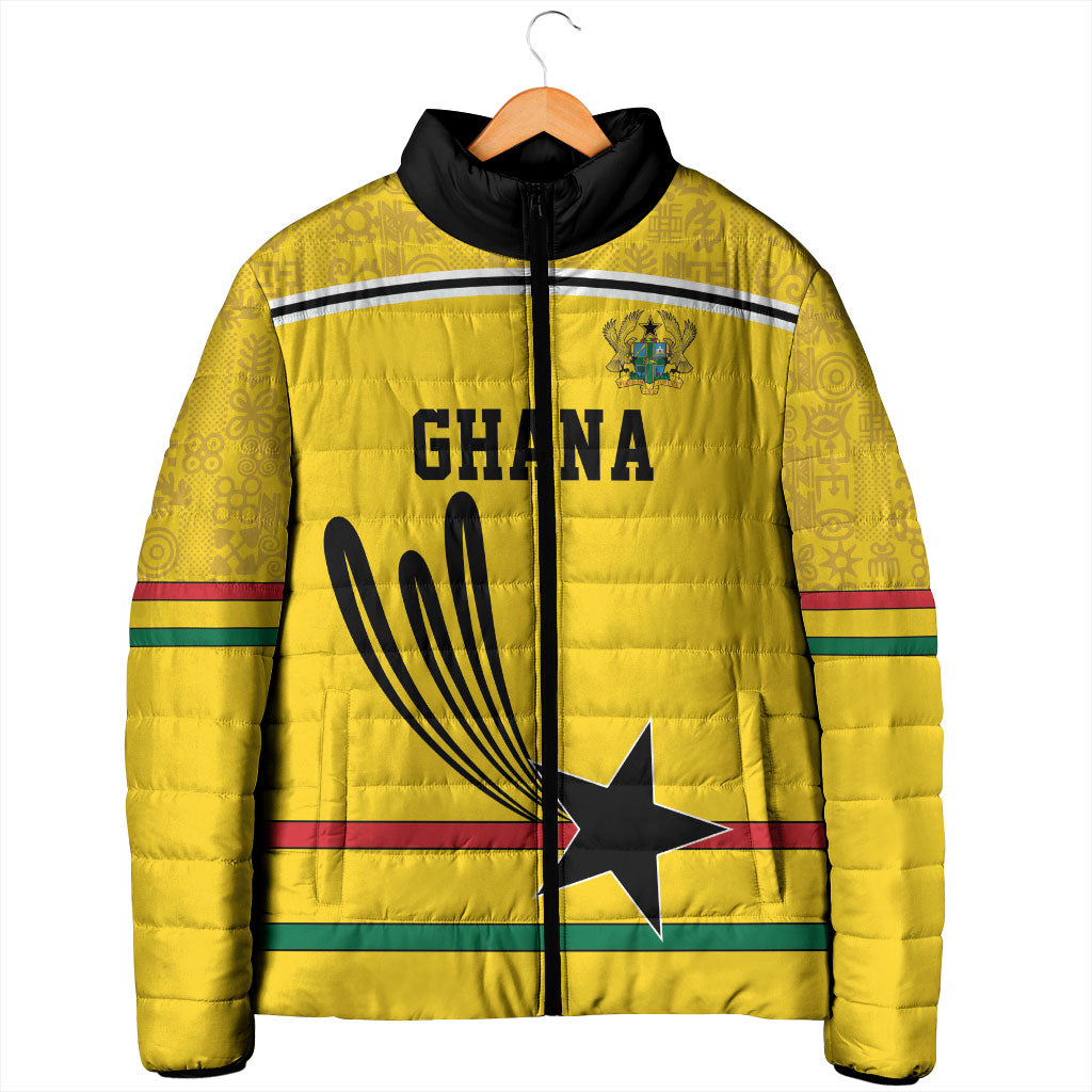 Custom World Football 2026 Ghana Padded Jacket Black Star Adinkra Heritage Yellow Version