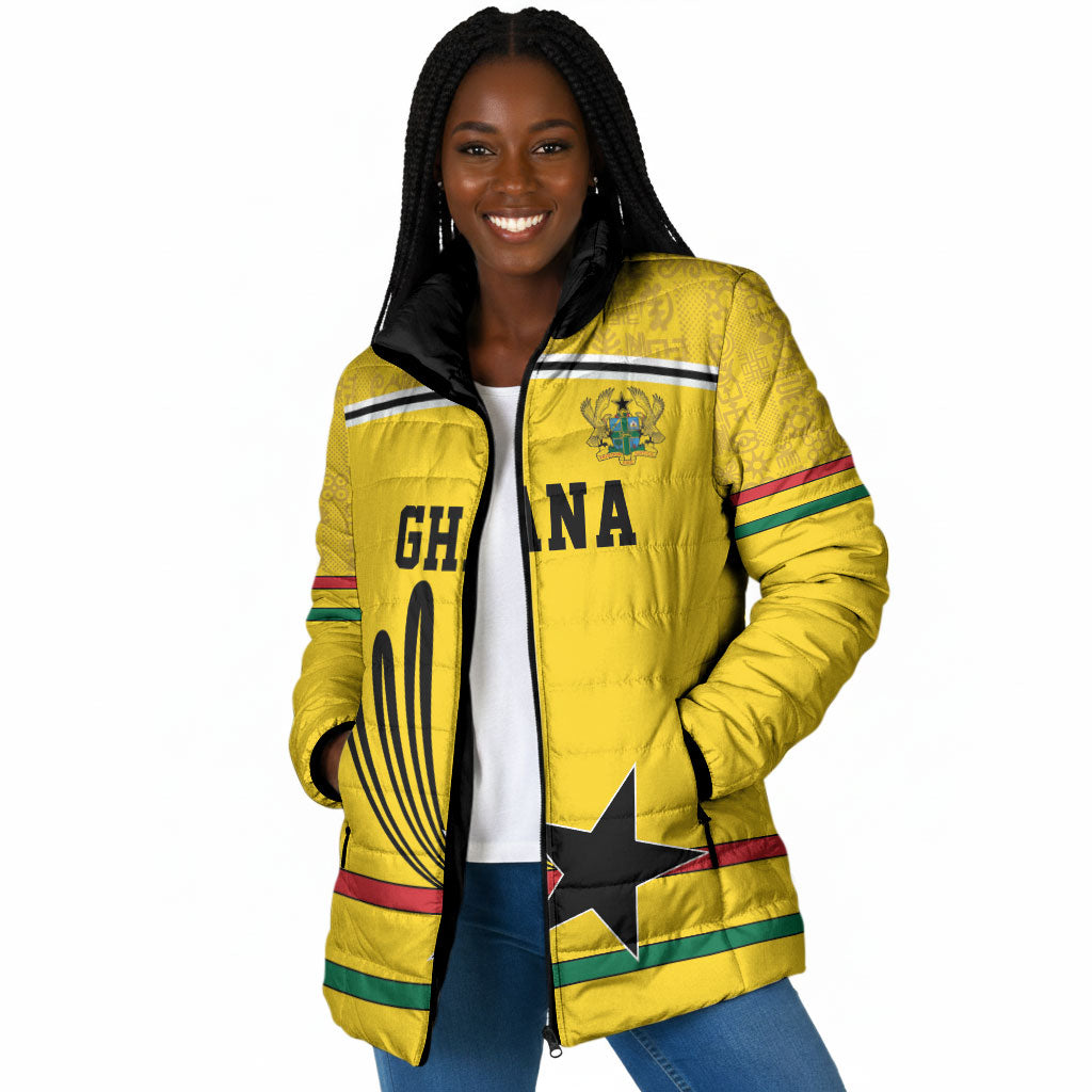 Custom World Football 2026 Ghana Padded Jacket Black Star Adinkra Heritage Yellow Version