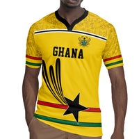 Custom World Football 2026 Ghana Rugby Jersey Black Star Adinkra Heritage Yellow Version