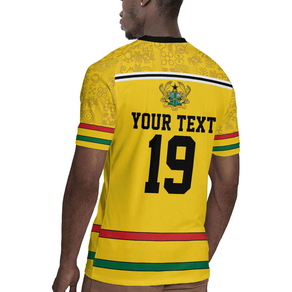 Custom World Football 2026 Ghana Rugby Jersey Black Star Adinkra Heritage Yellow Version