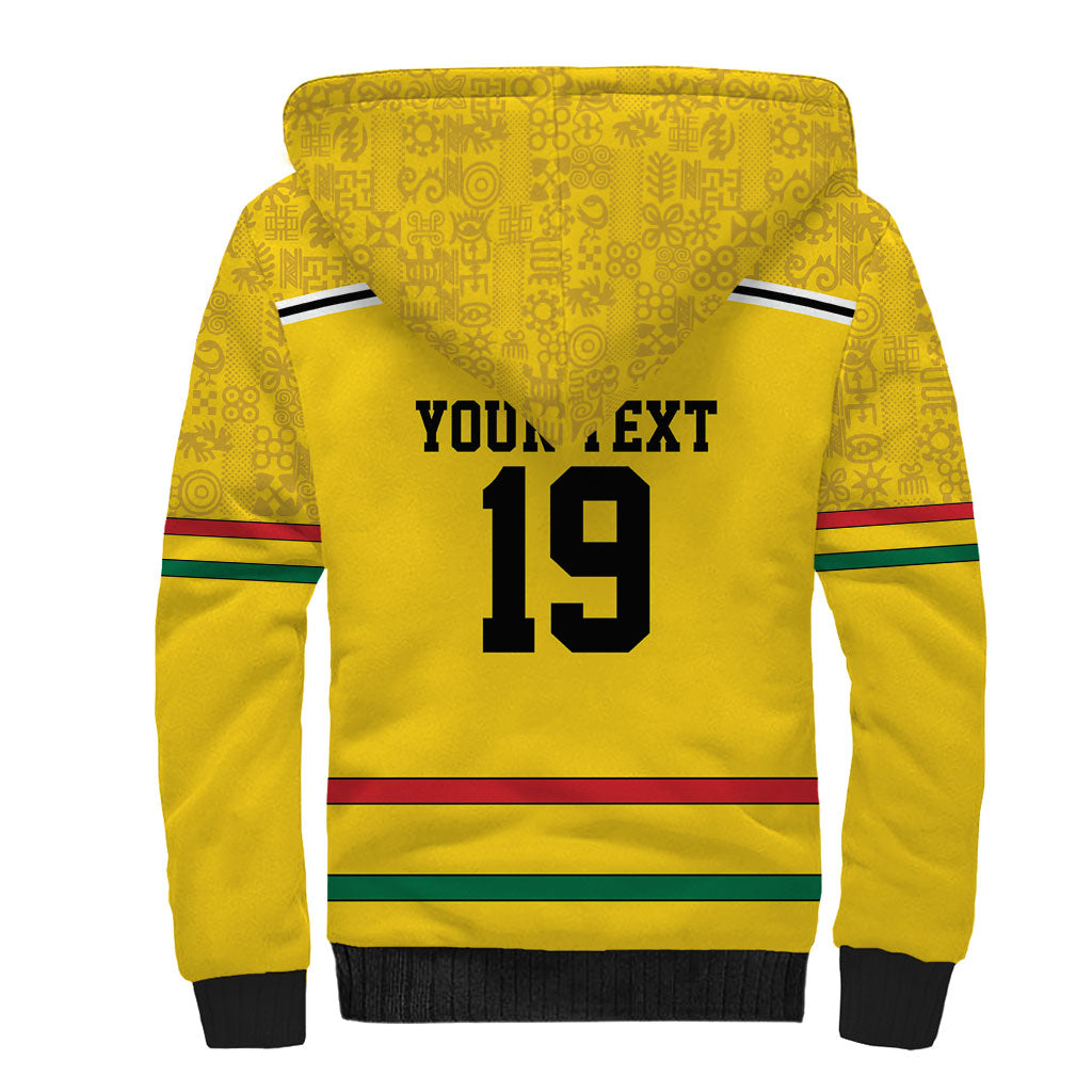 Custom World Football 2026 Ghana Sherpa Hoodie Black Star Adinkra Heritage Yellow Version