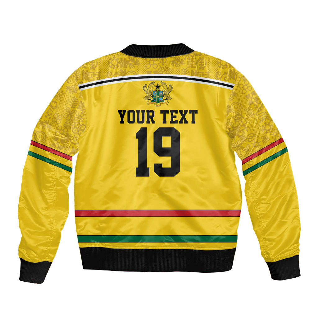 Custom World Football 2026 Ghana Sleeve Zip Bomber Jacket Black Star Adinkra Heritage Yellow Version