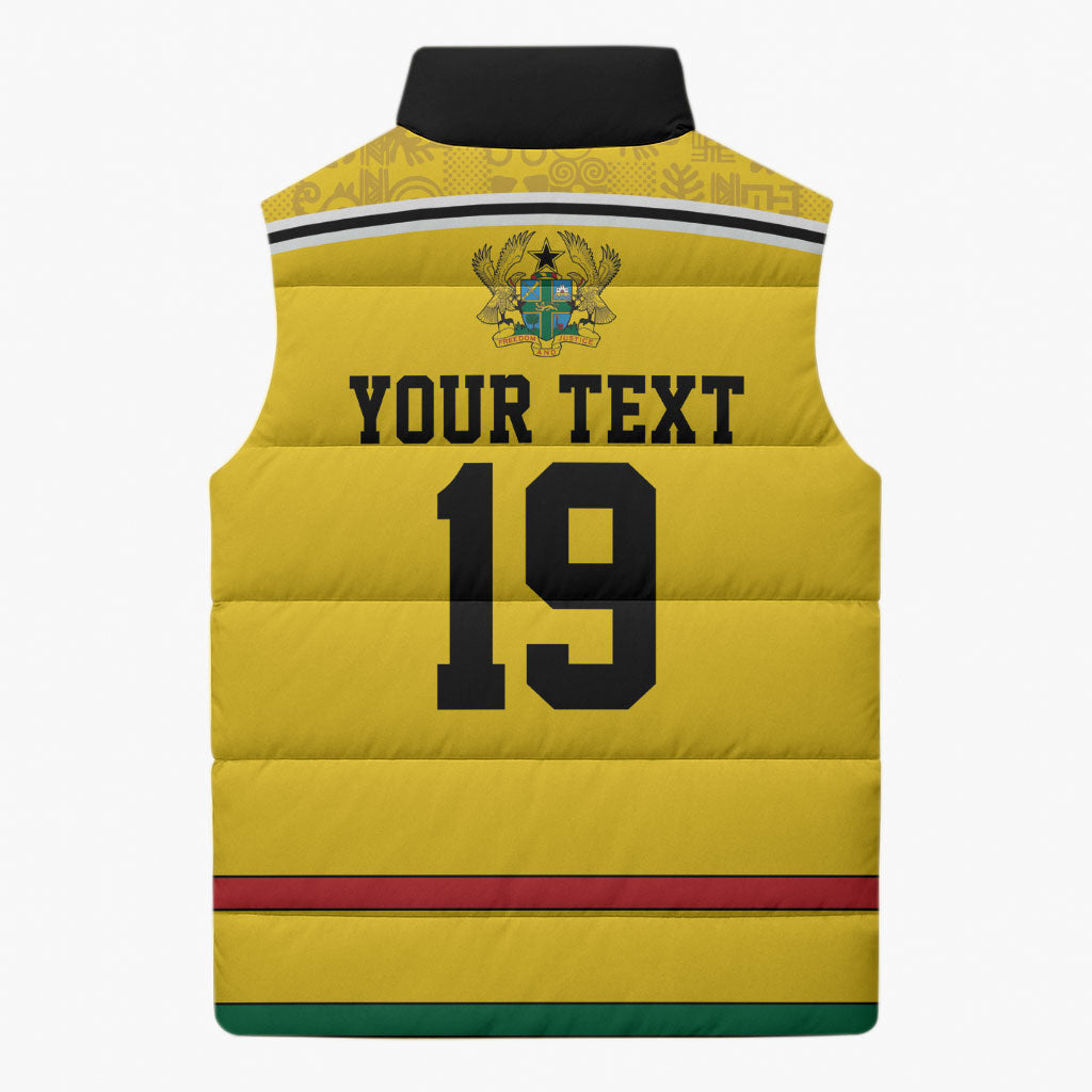 Custom World Football 2026 Ghana Sleeveless Puffer Jacket Black Star Adinkra Heritage Yellow Version
