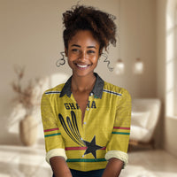 Custom World Football 2026 Ghana Women Casual Shirt Black Star Adinkra Heritage Yellow Version