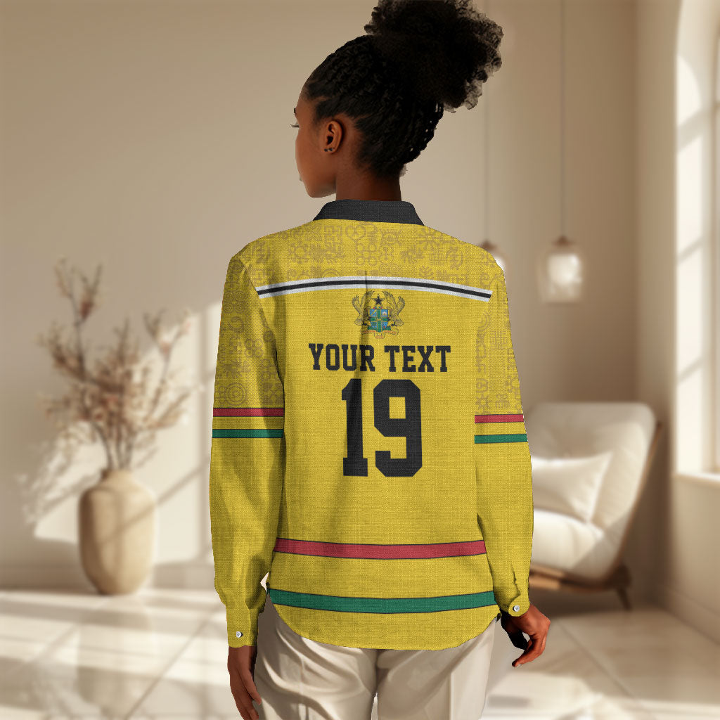 Custom World Football 2026 Ghana Women Casual Shirt Black Star Adinkra Heritage Yellow Version