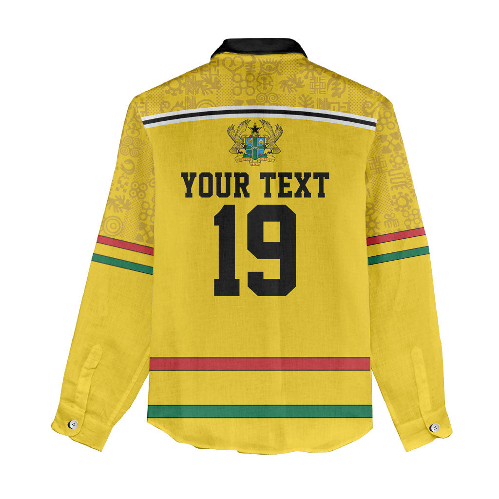 Custom World Football 2026 Ghana Women Casual Shirt Black Star Adinkra Heritage Yellow Version