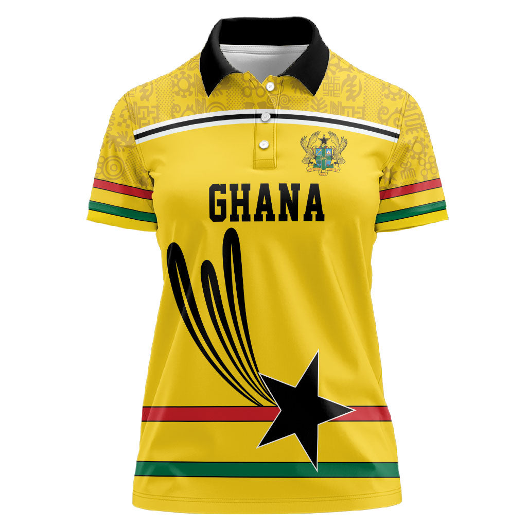 Custom World Football 2026 Ghana Women Polo Shirt Black Star Adinkra Heritage Yellow Version