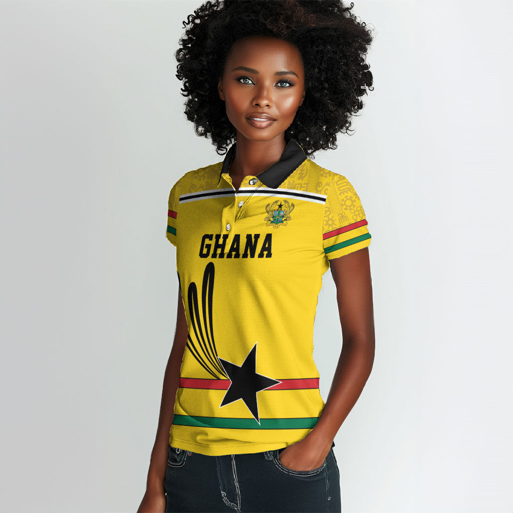 Custom World Football 2026 Ghana Women Polo Shirt Black Star Adinkra Heritage Yellow Version