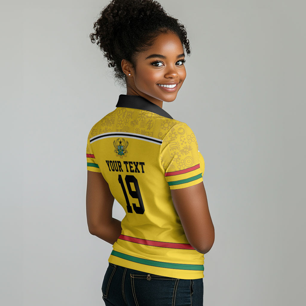 Custom World Football 2026 Ghana Women Polo Shirt Black Star Adinkra Heritage Yellow Version