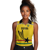 Custom World Football 2026 Ghana Women Sleeveless Polo Shirt Black Star Adinkra Heritage Yellow Version