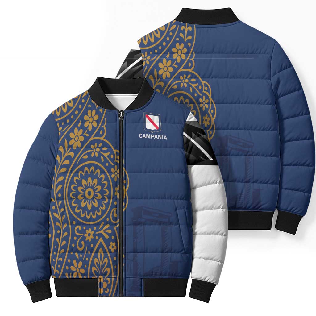 Italy Campania Bomber Puffer Jacket Vietri Sul Mare Tile With Pompeii Ruins - Wonder Print Shop