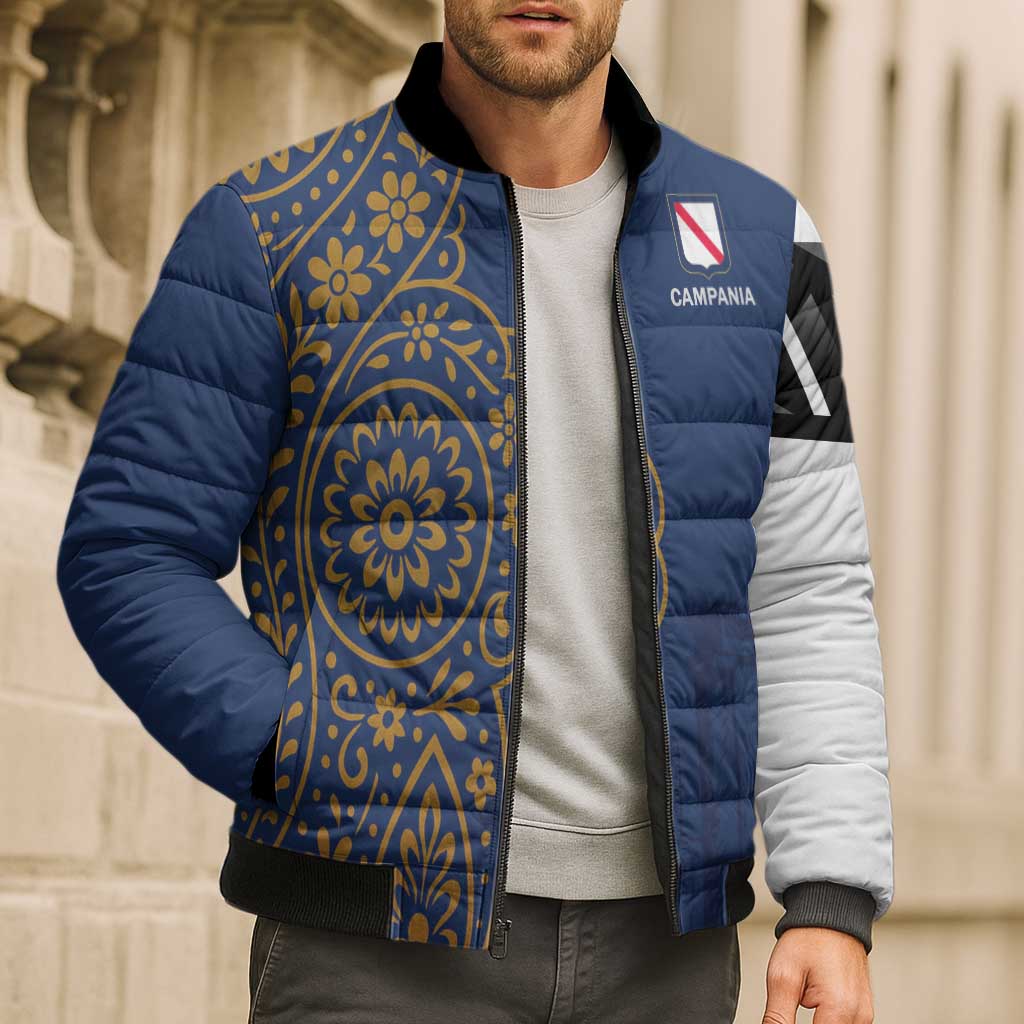 Italy Campania Bomber Puffer Jacket Vietri Sul Mare Tile With Pompeii Ruins - Wonder Print Shop