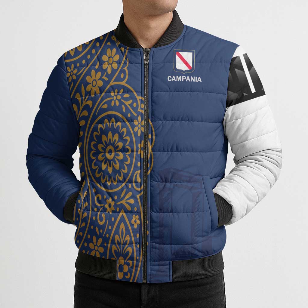 Italy Campania Bomber Puffer Jacket Vietri Sul Mare Tile With Pompeii Ruins - Wonder Print Shop