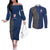 Italy Campania Couples Matching Off The Shoulder Long Sleeve Dress and Long Sleeve Button Shirt Vietri Sul Mare Tile With Pompeii Ruins - Wonder Print Shop
