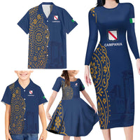 Italy Campania Family Matching Long Sleeve Bodycon Dress and Hawaiian Shirt Vietri Sul Mare Tile With Pompeii Ruins - Wonder Print Shop
