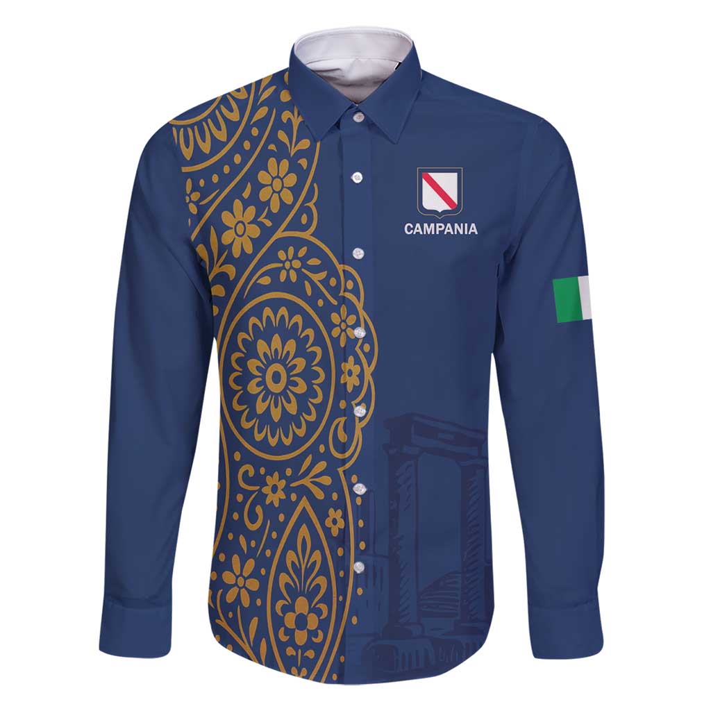 Italy Campania Family Matching Long Sleeve Bodycon Dress and Hawaiian Shirt Vietri Sul Mare Tile With Pompeii Ruins - Wonder Print Shop