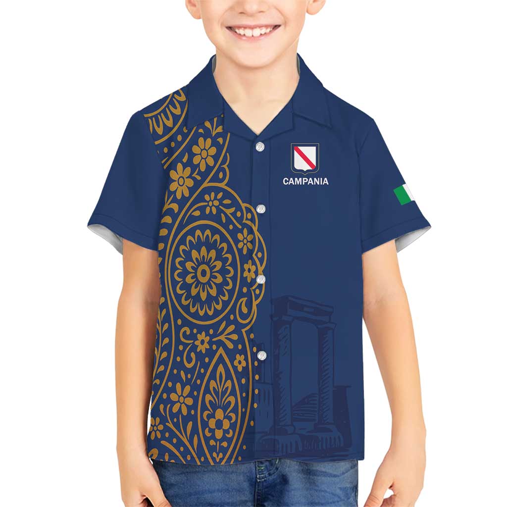 Italy Campania Family Matching Long Sleeve Bodycon Dress and Hawaiian Shirt Vietri Sul Mare Tile With Pompeii Ruins - Wonder Print Shop