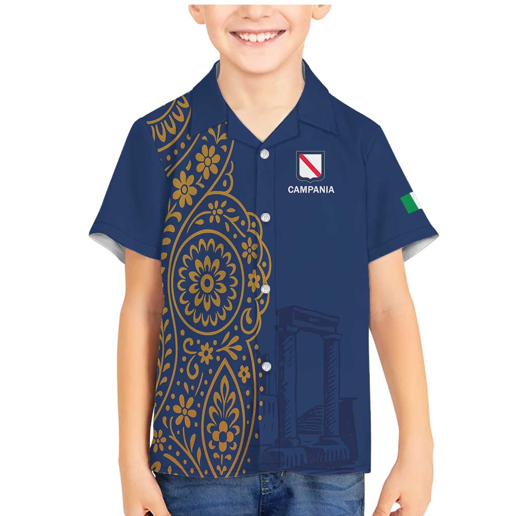 Italy Campania Family Matching Mermaid Dress and Hawaiian Shirt Vietri Sul Mare Tile With Pompeii Ruins - Wonder Print Shop