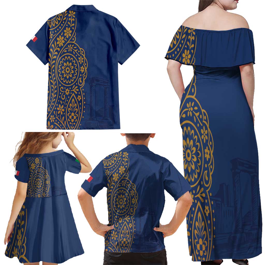 Italy Campania Family Matching Off Shoulder Maxi Dress and Hawaiian Shirt Vietri Sul Mare Tile With Pompeii Ruins - Wonder Print Shop