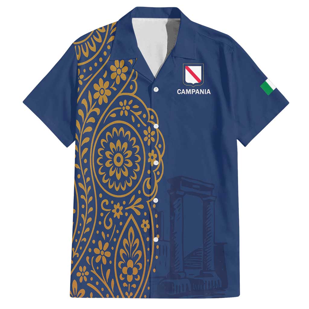 Italy Campania Family Matching Off Shoulder Maxi Dress and Hawaiian Shirt Vietri Sul Mare Tile With Pompeii Ruins - Wonder Print Shop