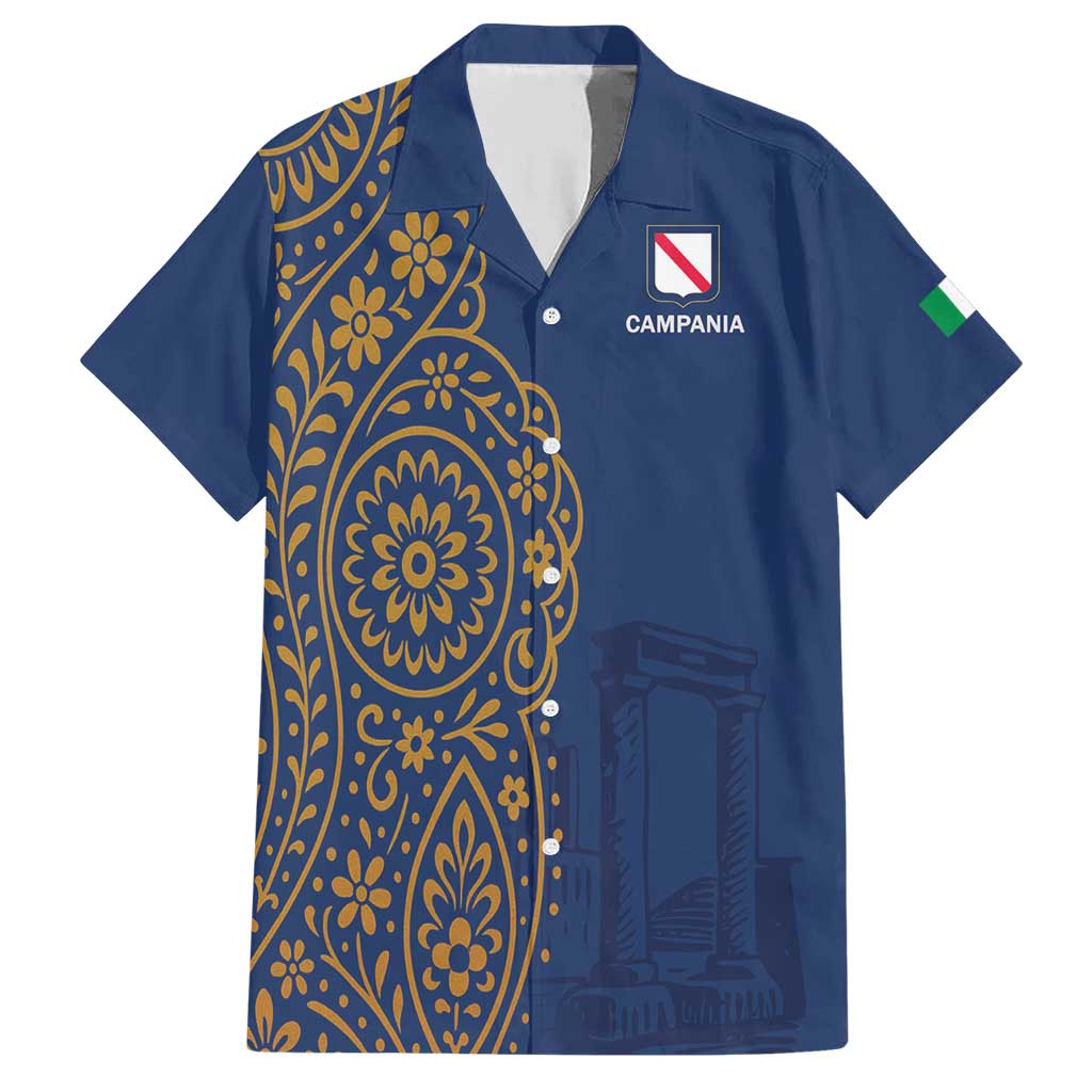 Italy Campania Family Matching Short Sleeve Bodycon Dress and Hawaiian Shirt Vietri Sul Mare Tile With Pompeii Ruins - Wonder Print Shop