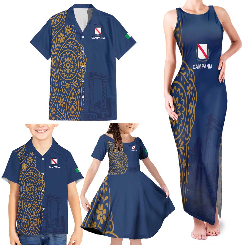 Italy Campania Family Matching Tank Maxi Dress and Hawaiian Shirt Vietri Sul Mare Tile With Pompeii Ruins - Wonder Print Shop