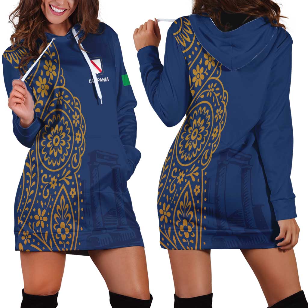 Italy Campania Hoodie Dress Vietri Sul Mare Tile With Pompeii Ruins - Wonder Print Shop